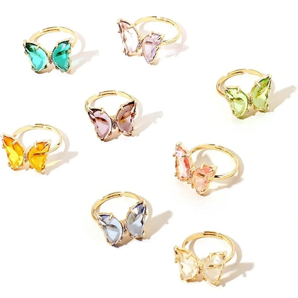 Pretty YELLOW Butterfly Gemstone Fashion Ring, Gold, Adjustable